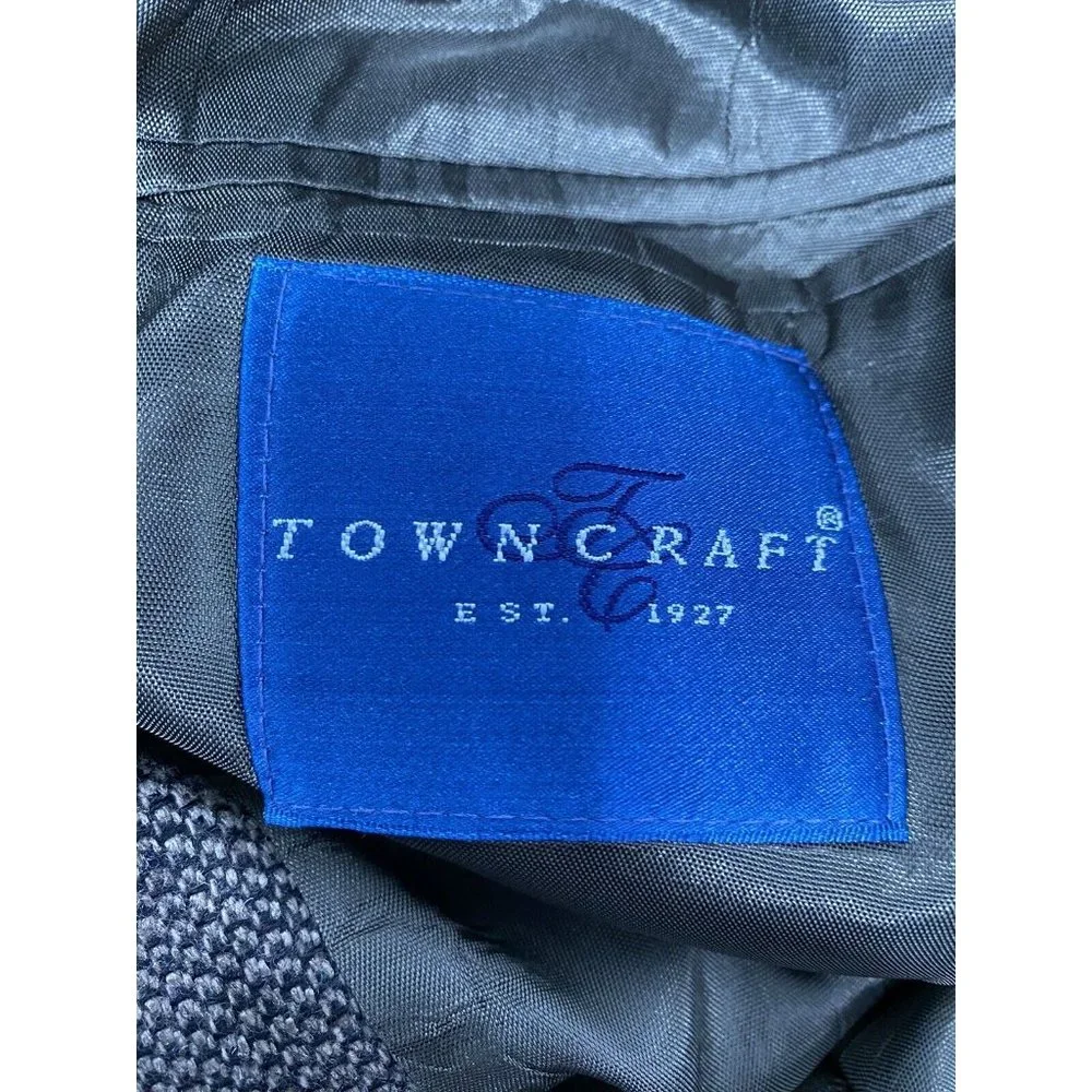 Towncraft Black Brown Woven Polyester/Wool/Silk/ 2 Button Blazer Jacket 40R